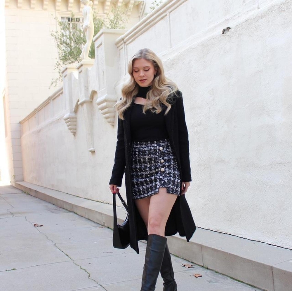 Black tweed check skirt